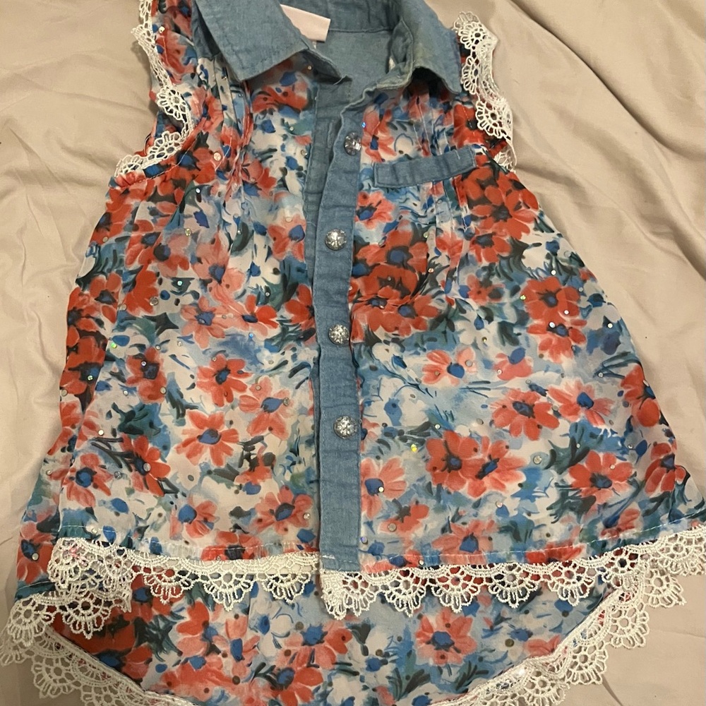 Little Lass Blue&Red Floral Button Down Shirt !Accepting Offers/Bundle Deals!